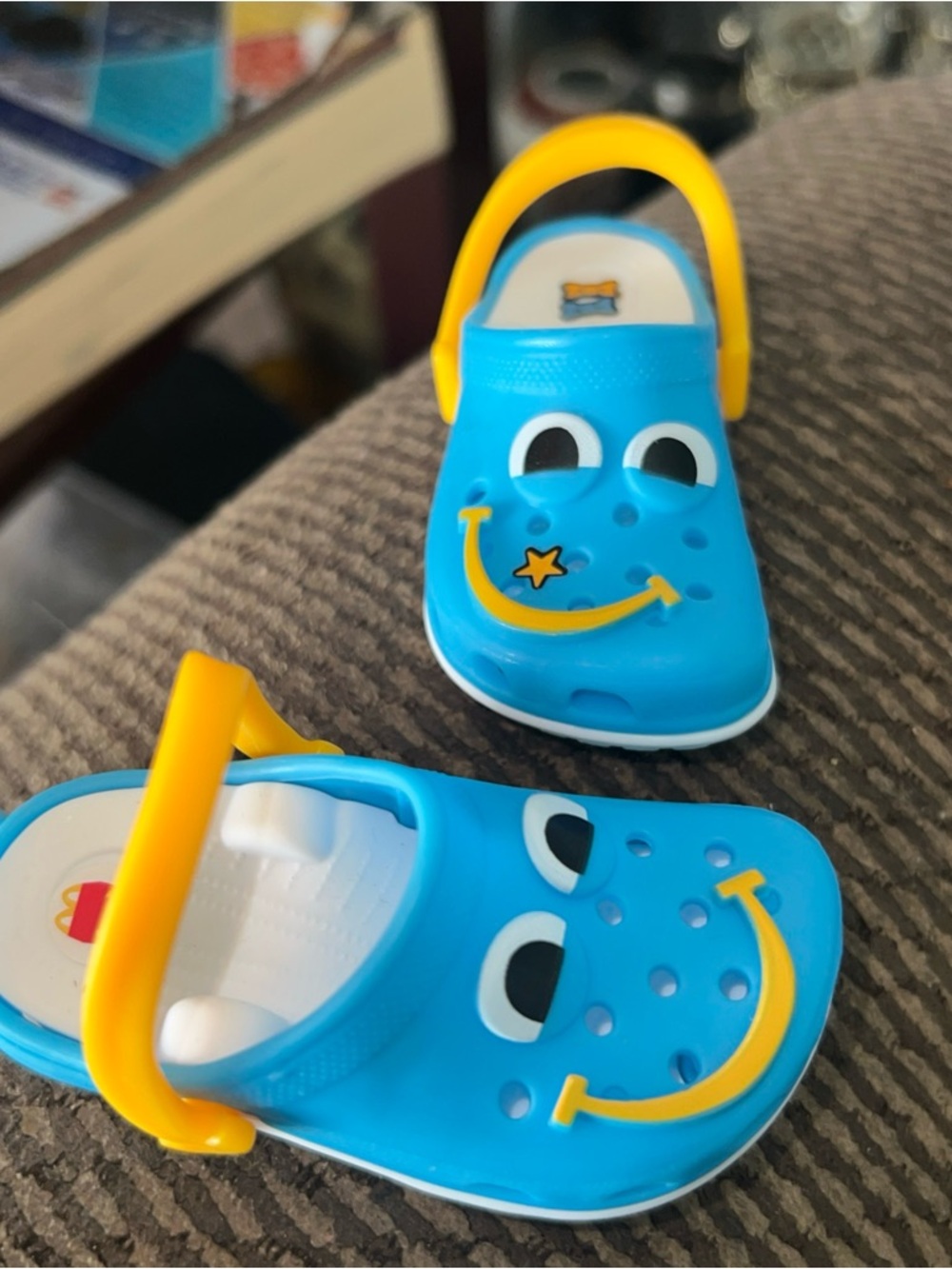 TWO 2024 McDonalds Happy Meal MINI CROCS # 6 ~Yellow & Blue ~ Preowned KEYCHAIN